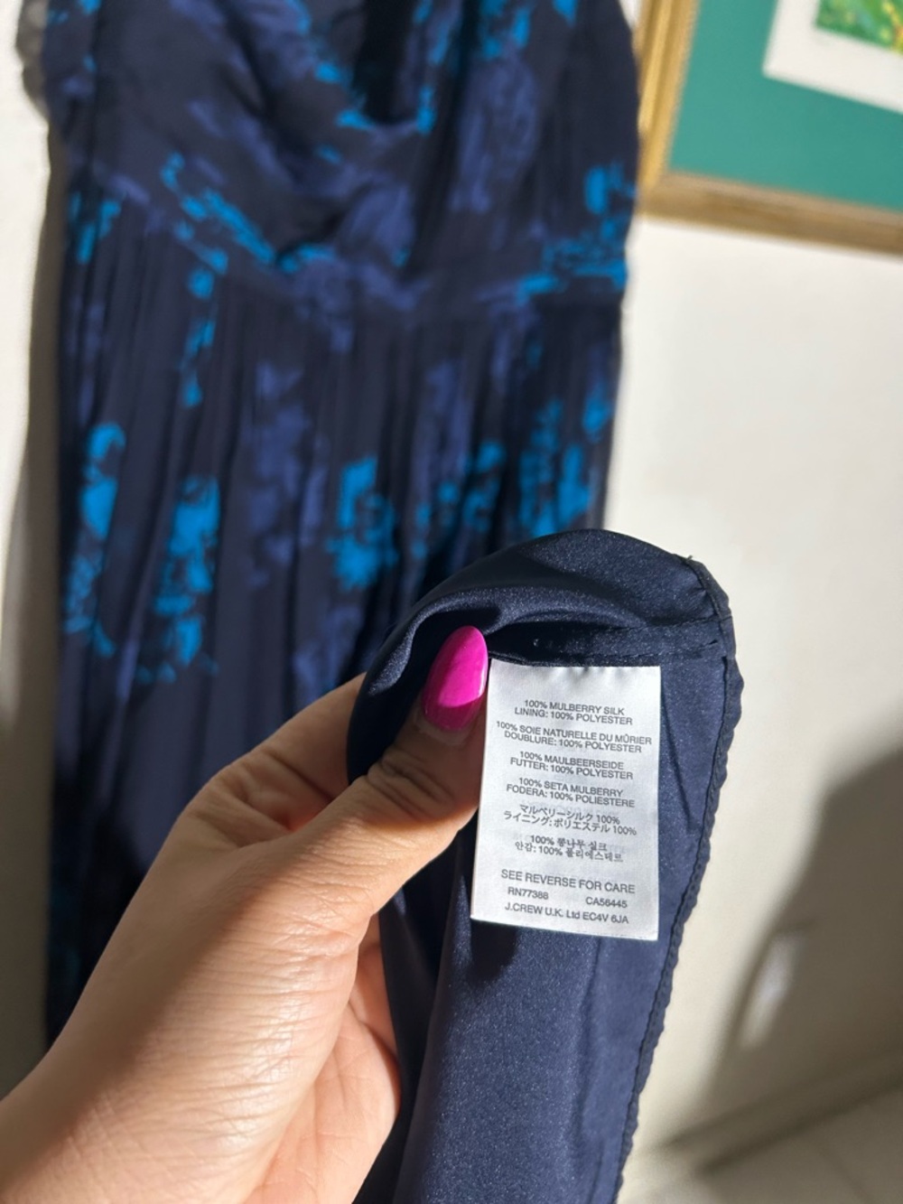 J. Crew Collection Cara Navy Blue Floral One Shoulder Gown | Size 10 - Picture 6 of 7